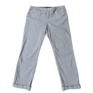 Tommy Hilfiger A La Cheville Seersucker Blue White Stripe Pants Size 16 Mod Prep